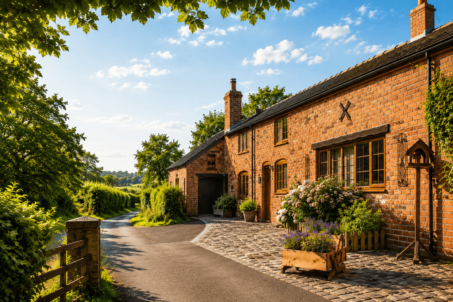 The farm entrance in golden evening light